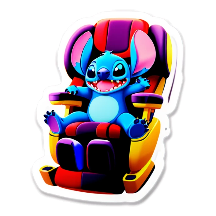 Stitch stand in a massage chair  sticker