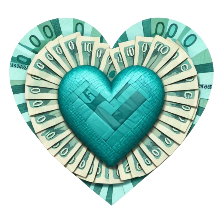 Teal heart with Canadian denominated bills sticker