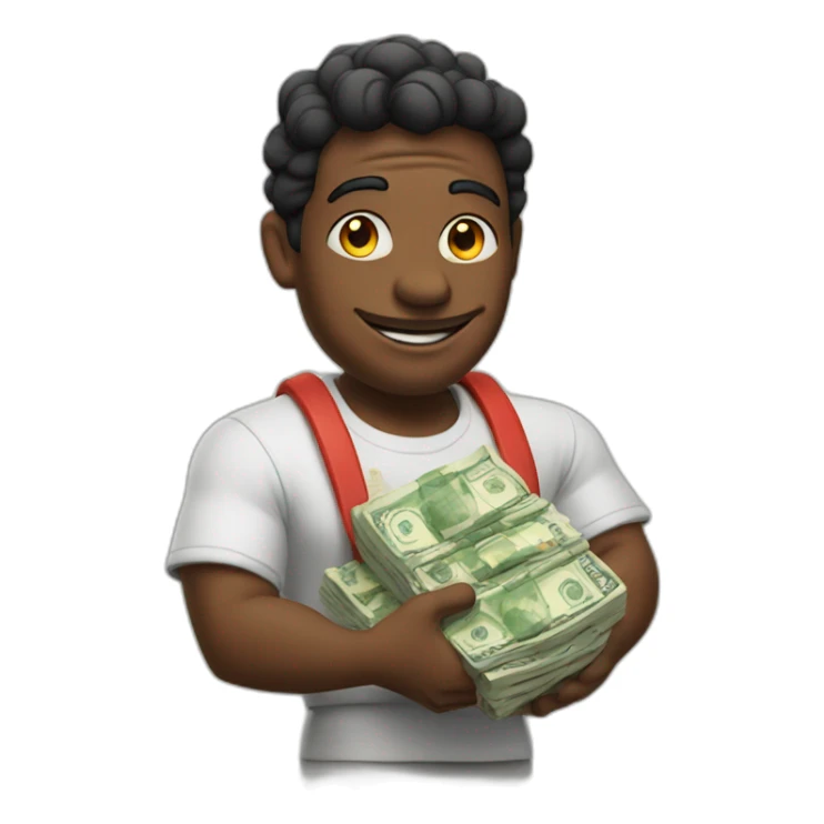 genie holding the big stack of money sticker