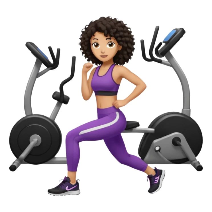 Treino de academia mulher morena de cabelos cacheados caindo nas costas sticker