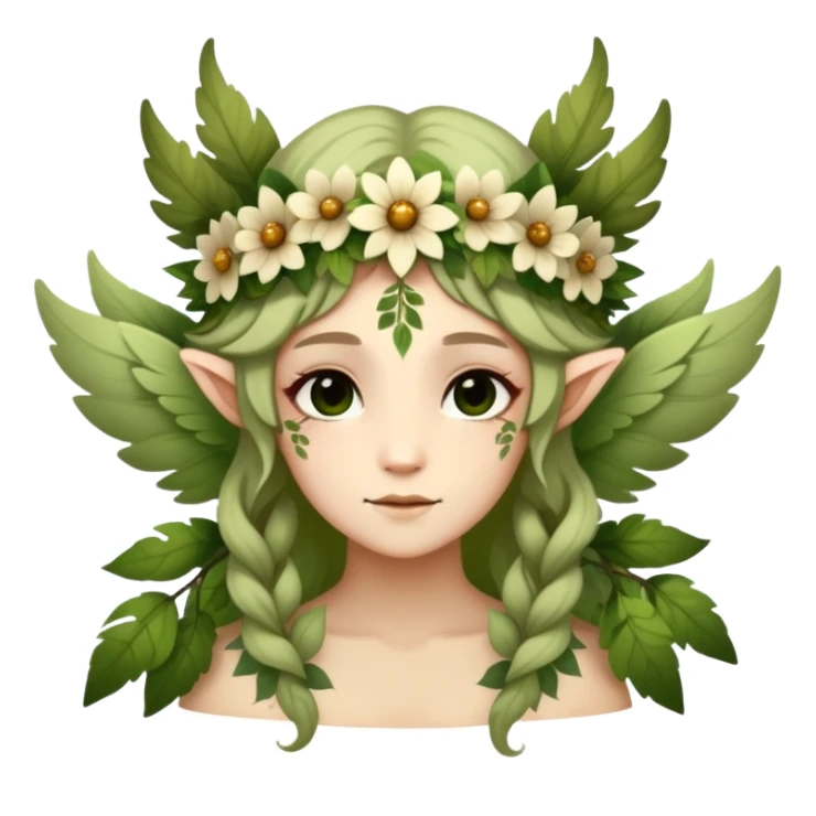a forest fae spirit with leafy wings and flower crown sticker