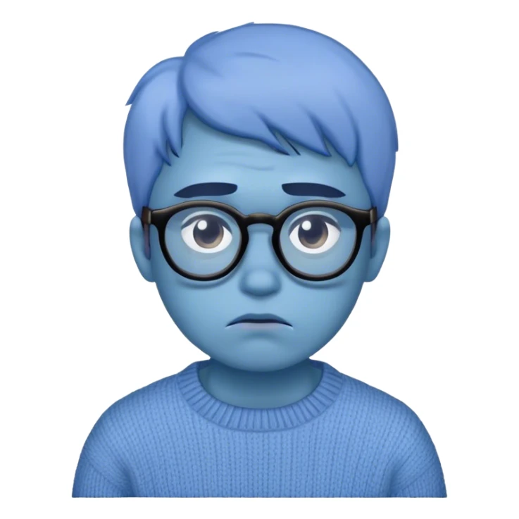 Blue sad face emoji with glasses wearing sweater sticker