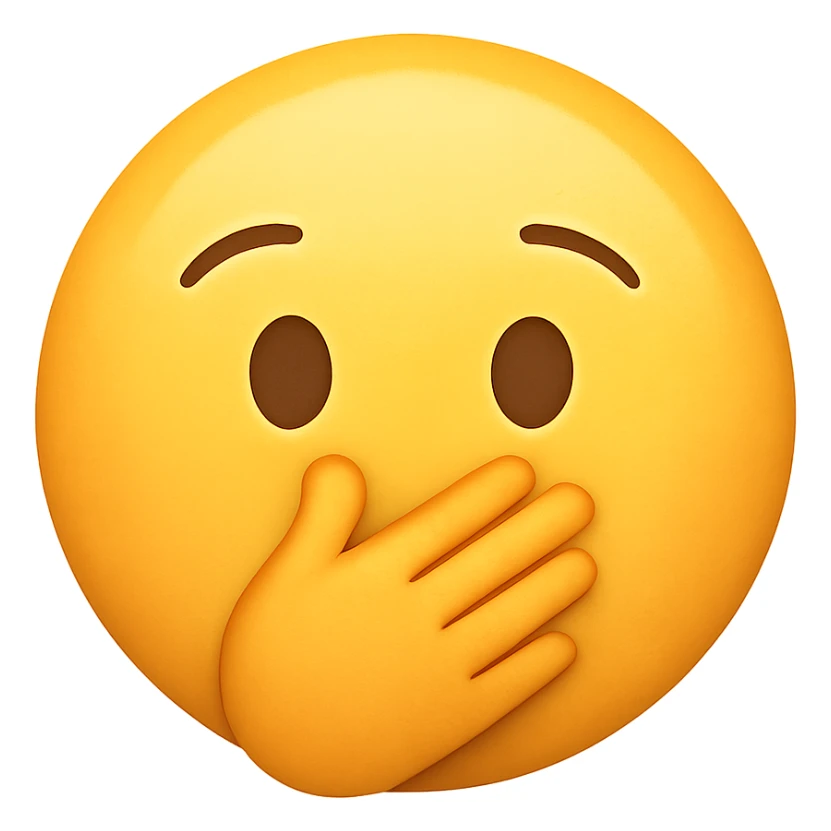 yellow face with hand over mouth emoji, digital illustration, no background sticker