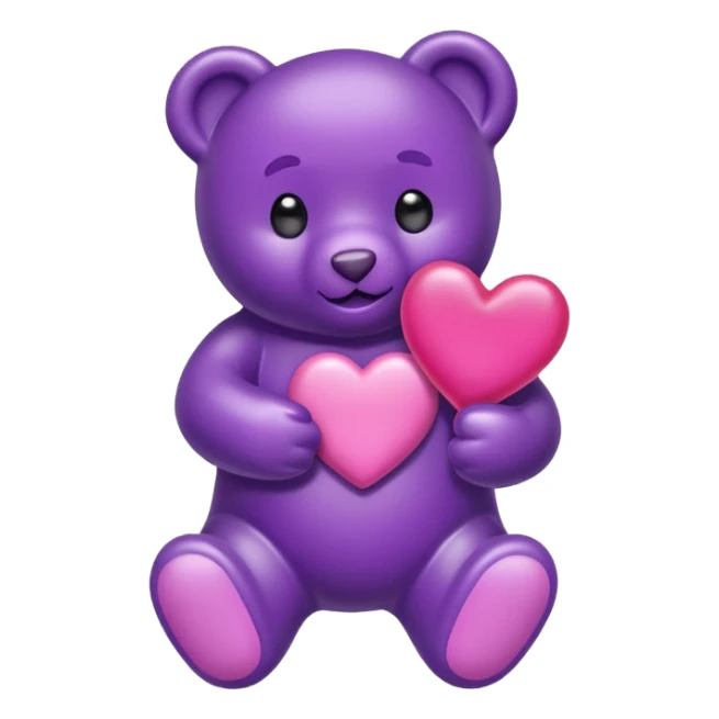 Gummy beart morado agarrando un corazón rosa cute sticker