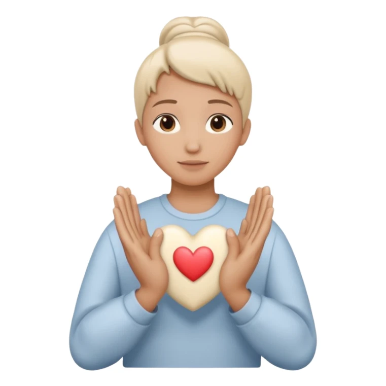 Hands joined in prayer with a cream heart sticker