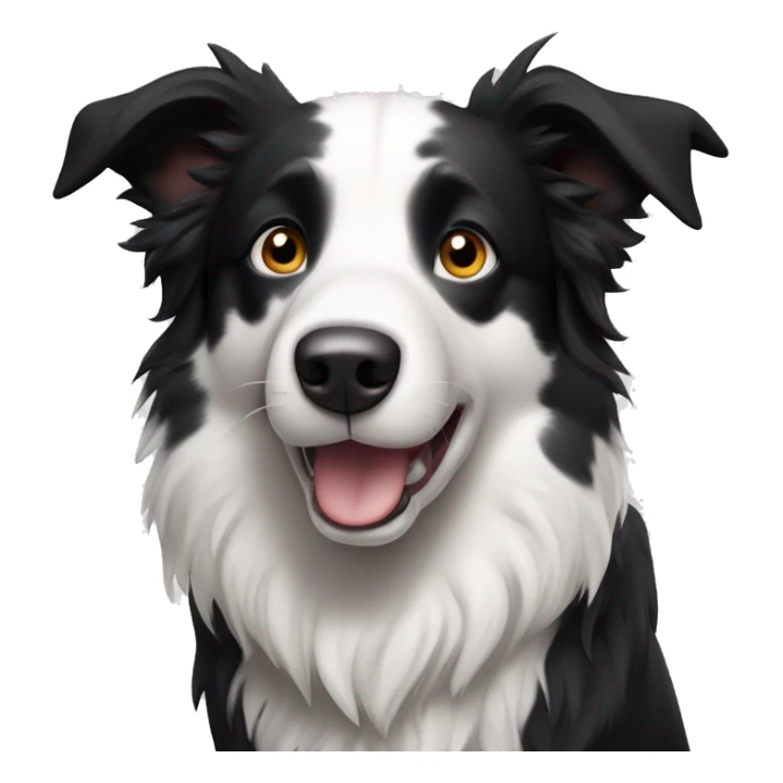 Create an image of a Border Collie with a predominantly black and white coat. He has erect ears, a white blaze on his face, and black spots on his white chest and legs. His eyes are bright and expressive. sticker