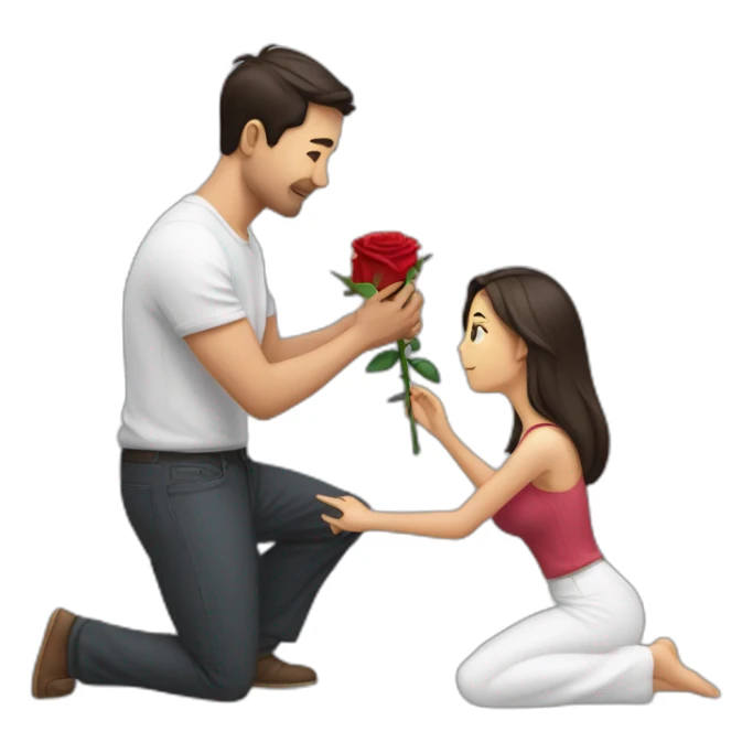 Man proposing to his girlfriend with rose in his hand and by kneeling down sticker