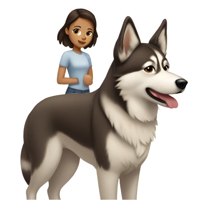 A brunette girl next to a beige  Husky sticker
