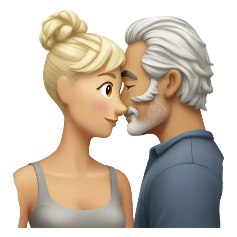 Handsome greying man manbun kissing blond athletic woman with pixie cut sticker