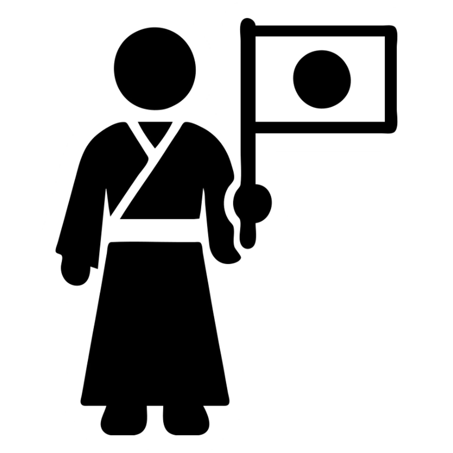 person in a traditional kimono holding the Japanese flag, solid filled icon sticker