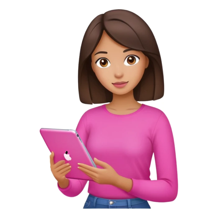 Girl artist brunette with pink iPad in her hand sticker