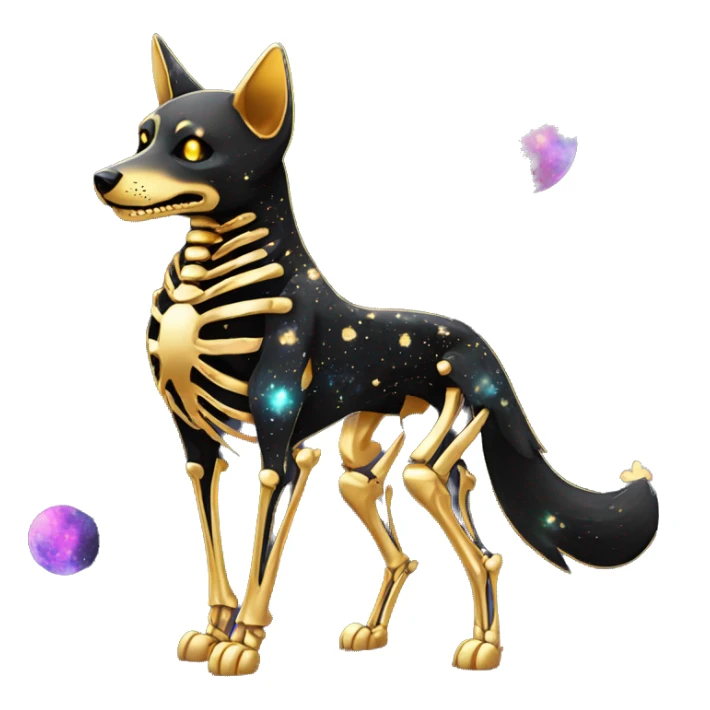 Black iridescent dog fox zombie skeleton gold mechanical nebula galaxy stars flowers fairy lights vintage sticker