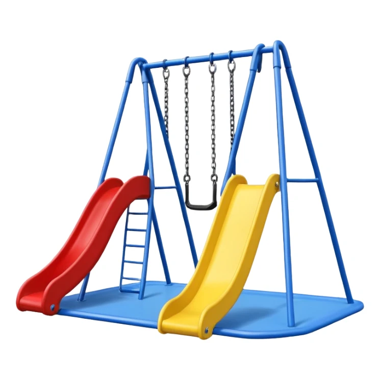 playground with one yellow slide, one blue swing, red frame, no trees sticker