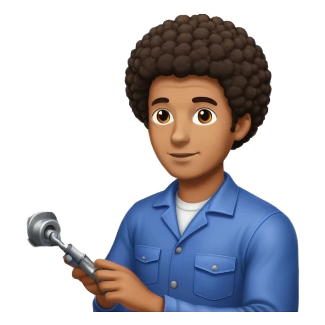 Tanned guy with short Afro working in car factory sticker