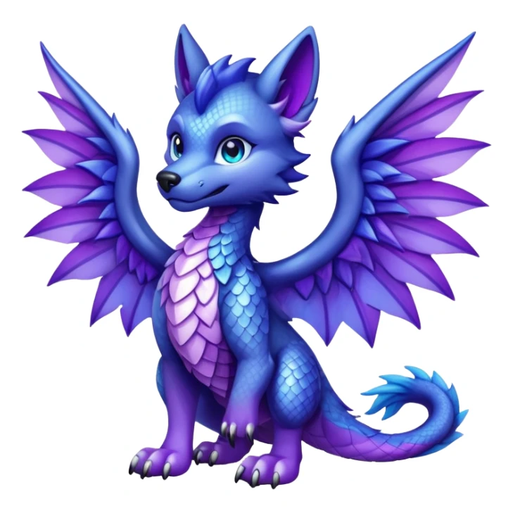 Wolf dragon hybrid with wings front view purple and blue sticker
