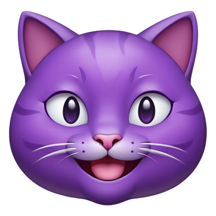 Happy gleeful purple emoji cat face with smiling closed eyes, enthusiastic, excited  sticker