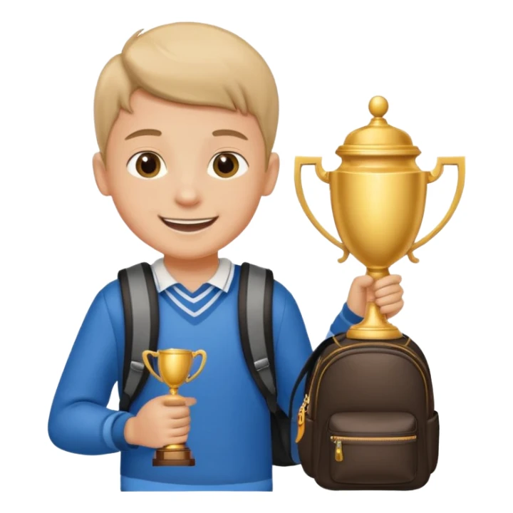 emoji of a boy with a school bag win a trophey sticker