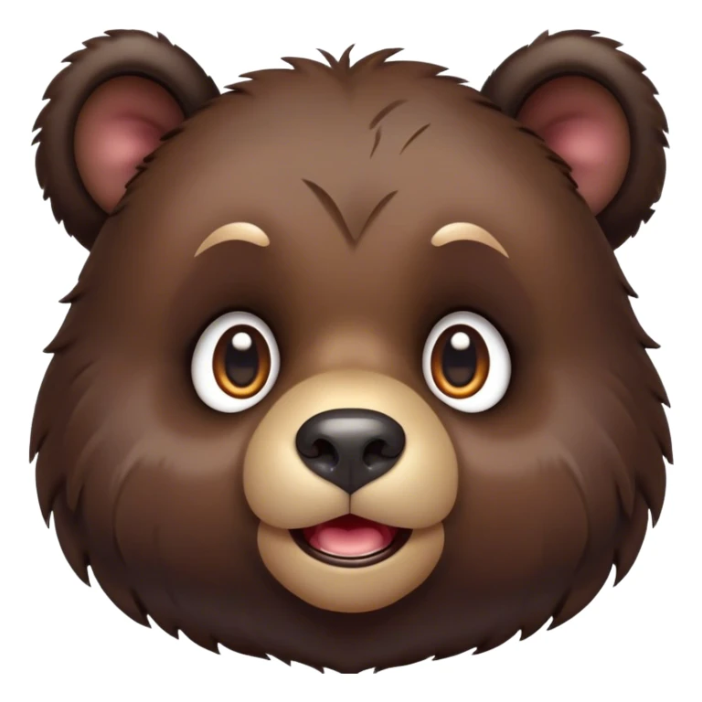 Cinematic Comical bear cub Portrait Emoji, Head tilted dramatically with an exaggeratedly amused expression, featuring a striking, glossy dark brown fur with bold fur texture, wide, expressive eyes filled with playful disbelief, Simplified yet hilariously expressive features, highly detailed, glowing with a slightly sassy glow, high shine, dramatic yet playful, stylized with an air of cheeky wilderness mischief, bright and endearing, soft glowing outline, capturing the essence of a spirited and over-the-top bear cub, so meme-worthy it feels like it could roar its way into internet fame instantly! sticker