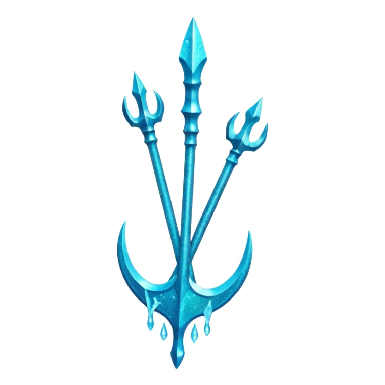 Cyan Poseidon's trident with glitter and water effects around it. sticker