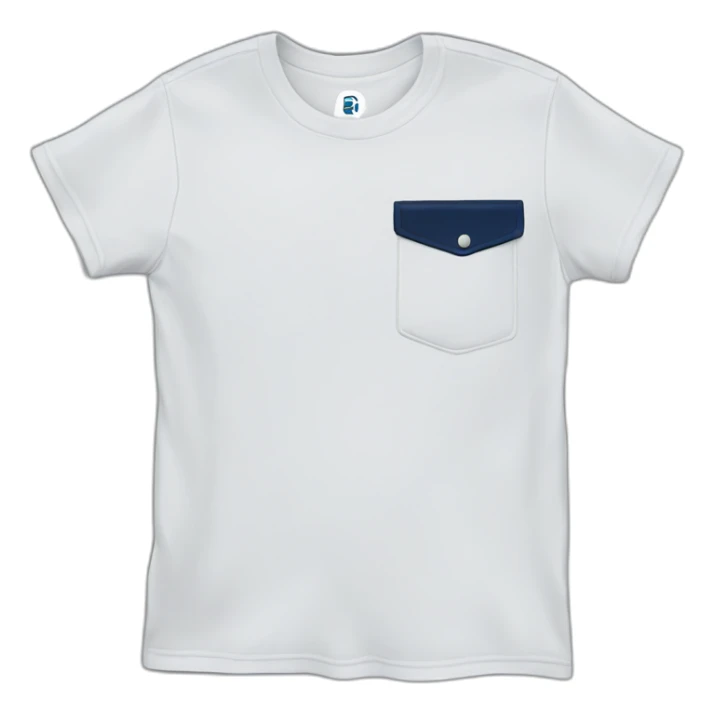white tshirt with navy letter r on breast pocket sticker