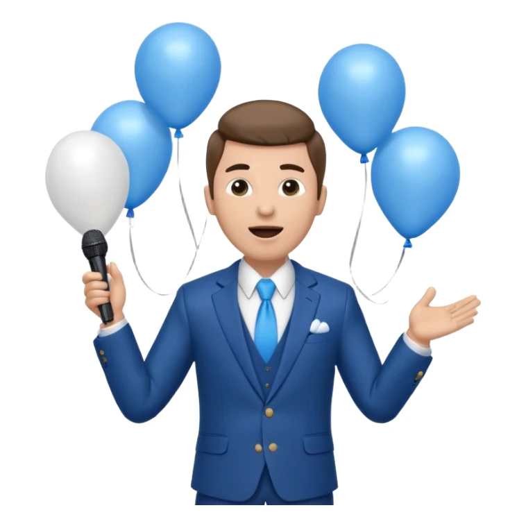 Stud singing 1,2,3 release em with white and blue balloons flying overhead emoji like with mic in hand  sticker