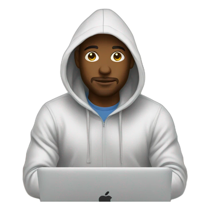 designer with hoodie and a macbook sticker