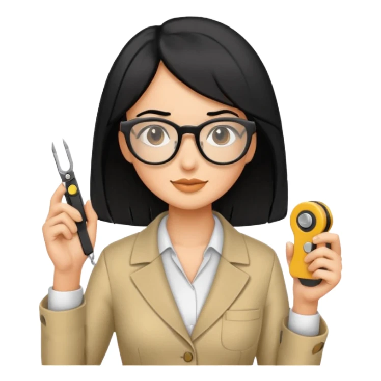 tailor woman holding measure black hair sticker