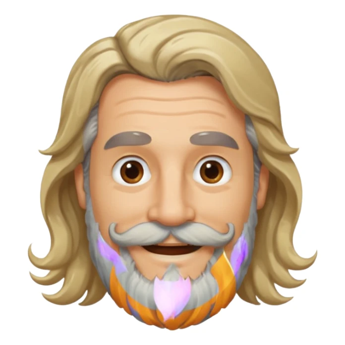 MID AGE MAN WITH LONG BLOND, GREY & bROWN WAVY HAIR; AND BROWN & GREY MOUSTACH AND BEARD, SMILE sticker