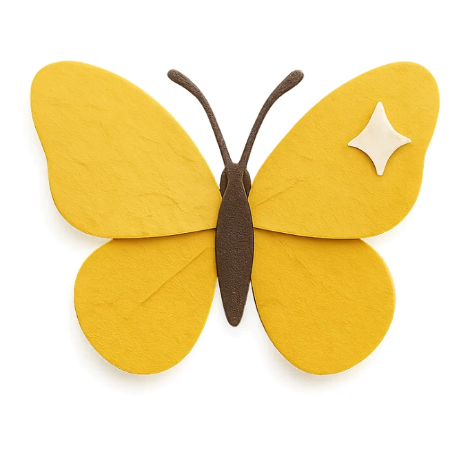 yellow butterfly with shine, paper craft style sticker