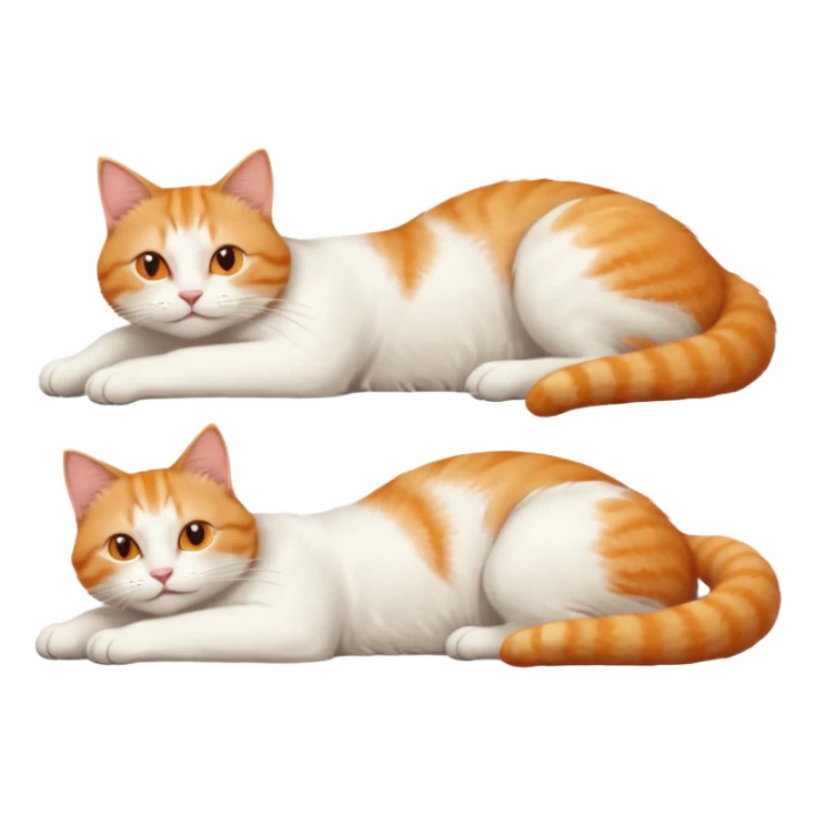 ginger and white cat with orange eyes doing a big extremely long stretch reaching up into the air with arms and legs side by side together straight and overextended whilst lying on its side sticker
