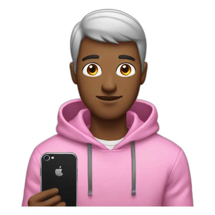 guy with a pink hoodie and black short hair holding an iphone sticker