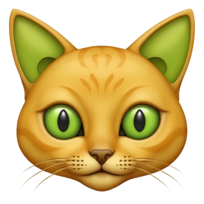 furless smooth dark yellow alien cat face with green ailen eyes sticker