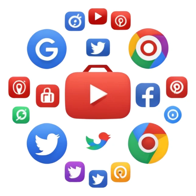 Make a image of Google app logo in the middle while other apps like Youtube, Netflix, TikTok, Instragram, And Facebook is circling it. Don't add date or time please sticker