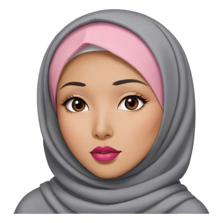 asian women wearing grey hijab with rose lipstick sticker