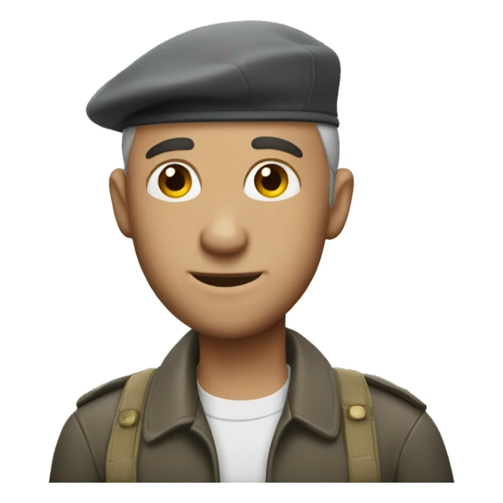 man with countryside beret and balding sticker