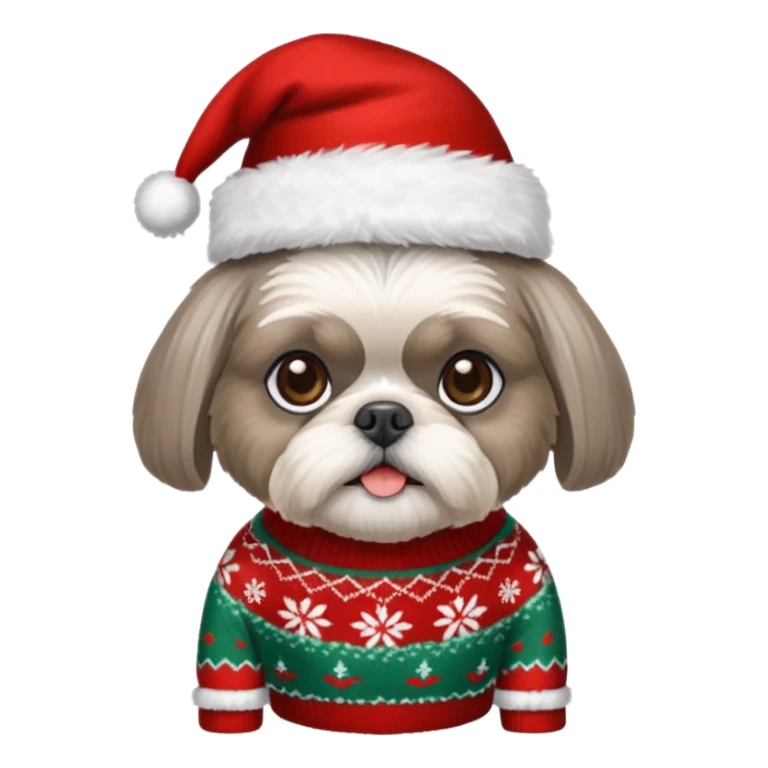silver gray shih tzu christmas sweater and hat sticker