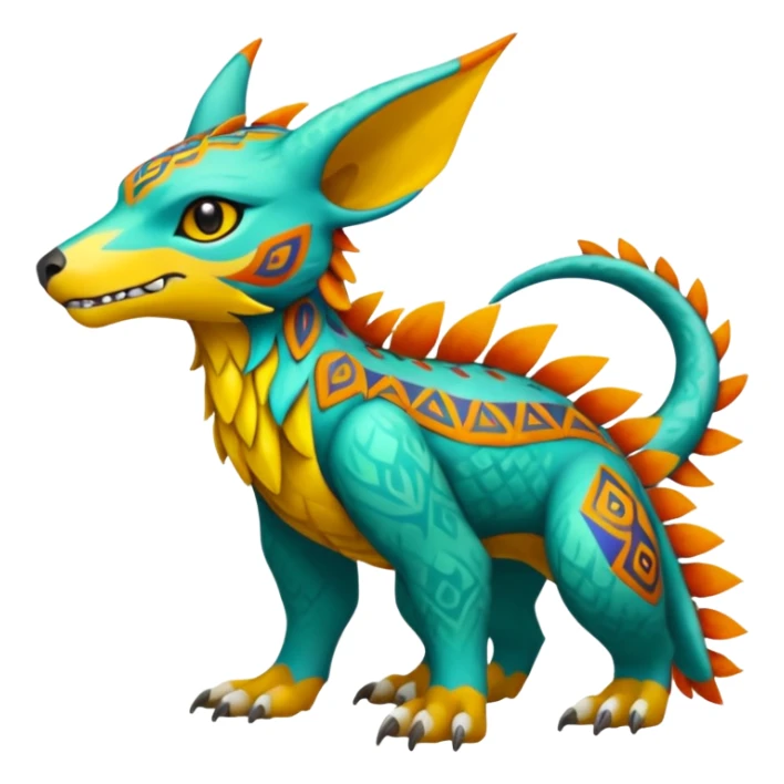 colorful lush tribal exotic patterned beautiful elegant pretty realistic Fakémon-Digimon-Fionbri-Trico-creature (full body) sticker
