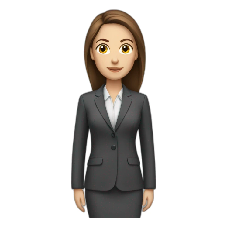 white woman with straight brown hair and suit sticker