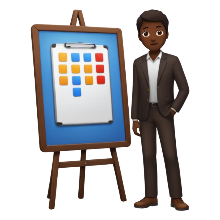 person silhouette standing next to a project board sticker