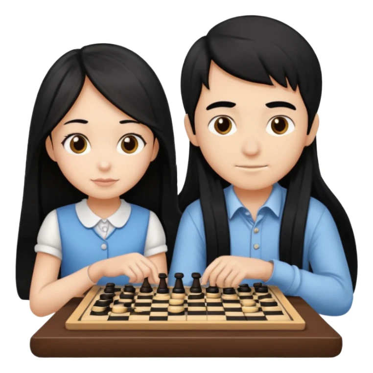 Boy with girl with long black hair playing checkers  sticker