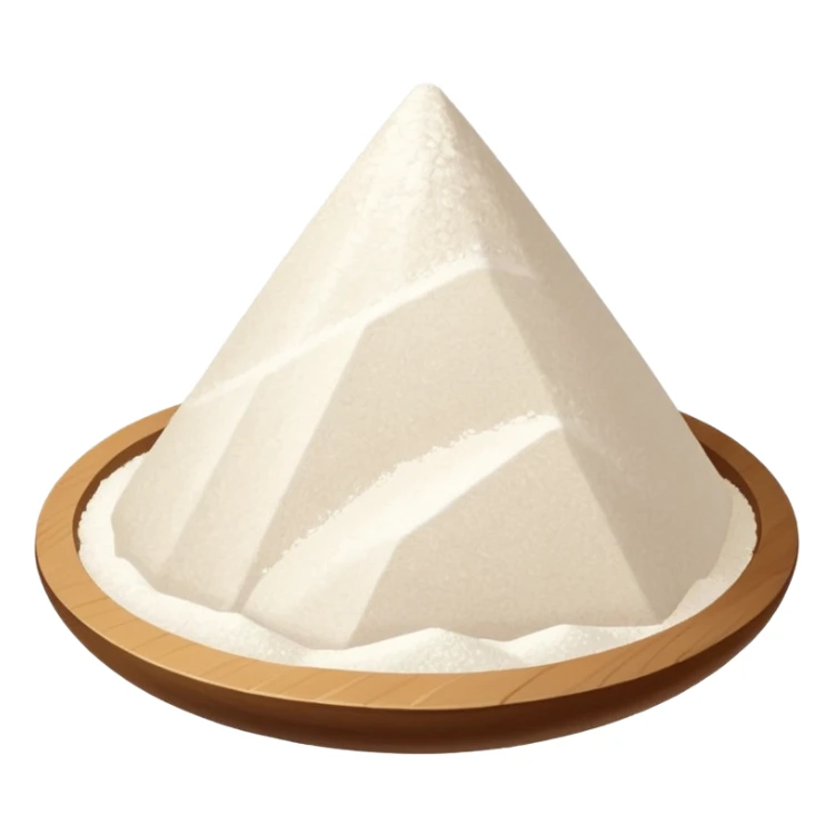 crystalline mound of fine white powder, slightly sparkly and grainy, denser and glossier than flour, sharp angular grains visible, no container or extras, soft lighting, subtle shadows, emoji scale sticker
