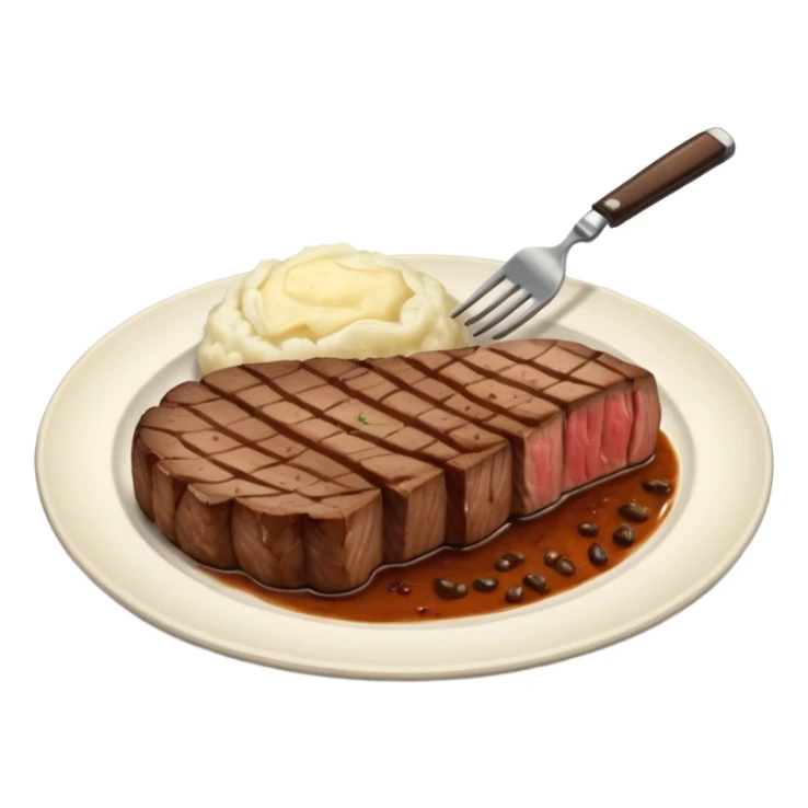 Make plate and fork on the left and knife on the right. And a cooked steak with mash potatoes o the side sticker