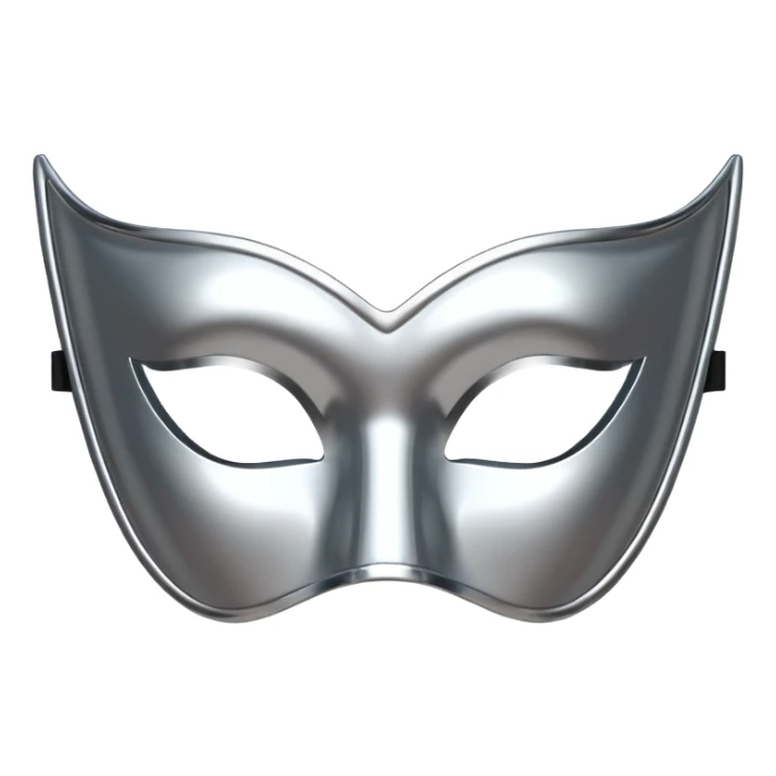 A sleek masquerade mask emoji made of polished silver chrome, smooth sensual curves, reflective metallic surface, mysterious sexy luxury vibe, minimal iOS emoji style, centered, clean white background sticker