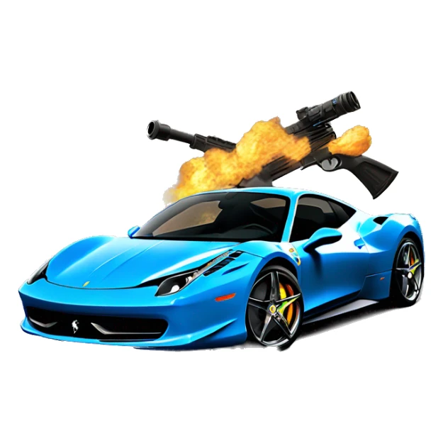 Blue Ferrari 458 with machine guns on the hood sticker