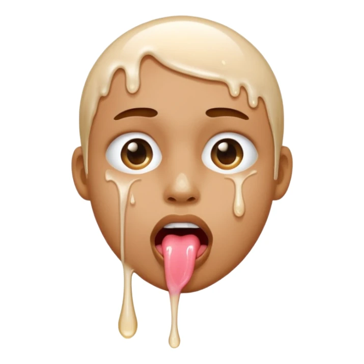 White liquid on a face dripping from tongue sticker