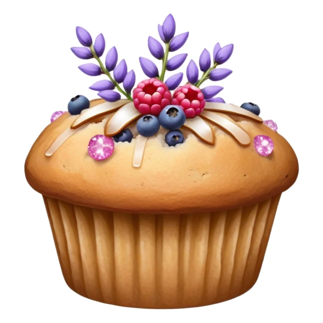 Lavender flower sprigs on a muffin with berries and sugar crystals without frosting  sticker