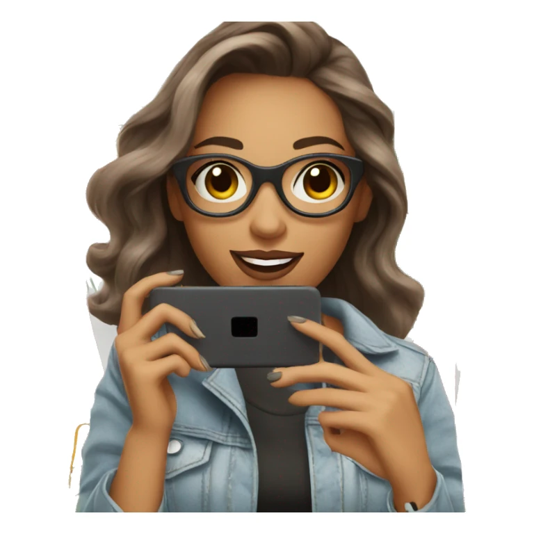 white skin influencer taking selfie with a shopping bag sticker