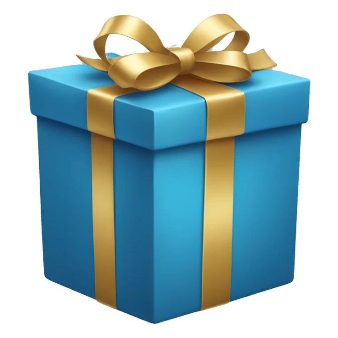 Open blue present with golden ribbon sticker