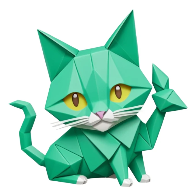 origami cat in color green mint rgb(168, 251, 211) sticker