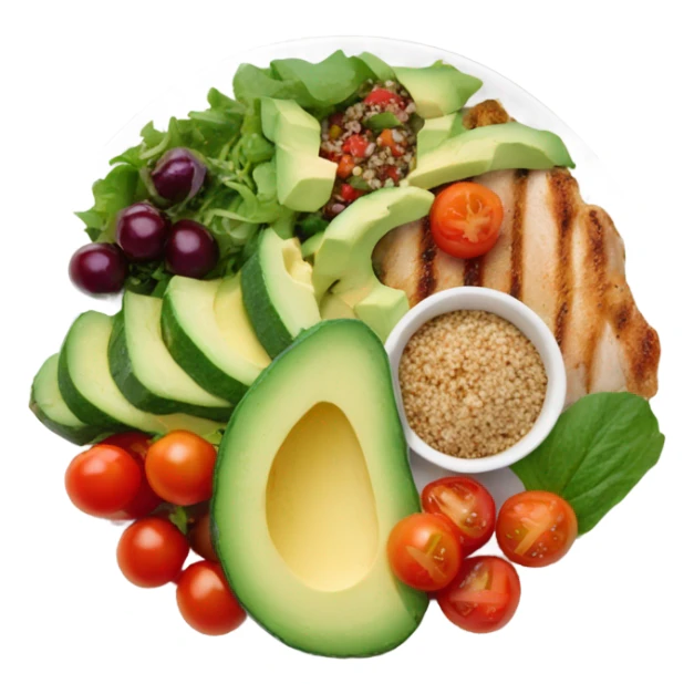 round white plate with healthy food sticker